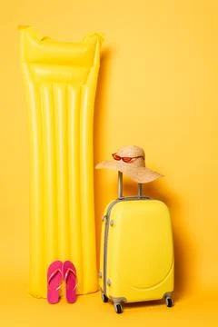 Travel bag pool float beach Stock Photos