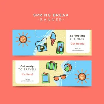 Travel banners with elements in linear style Stock Illustration