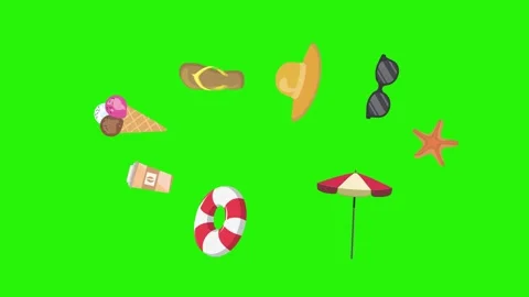 Travel beach objects animation graphic source elements chroma key Stock Footage 194311391