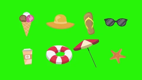 Travel beach objects animation graphic source elements chroma key Stock Footage 194311400