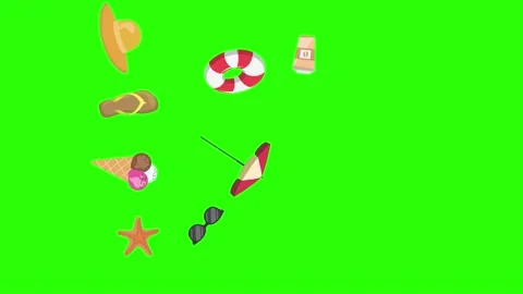 Travel beach objects animation graphic source elements chroma key Stock Footage 194311415