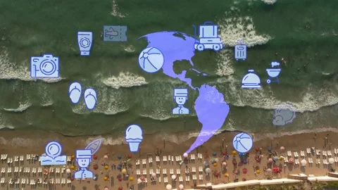 Travel beach objects animation graphic source elements kusadasi,izmir,turkey Stock Footage 201051182