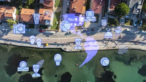 Travel beach objects animation graphic source elements urla ,izmir,turkey Stock Footage 202219662