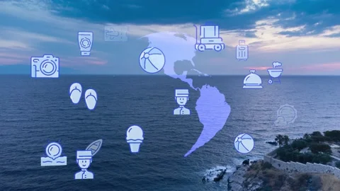 Travel beach objects animation graphic source elements kusadasi,izmir,turkey Stock Footage 202571305