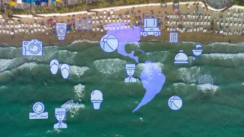 Travel beach objects animation graphic source elements kusadasi,izmir,turkey Stock Footage 203030115