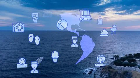 Travel beach objects animation graphic source elements kusadasi,izmir,turkey 스톡 사진