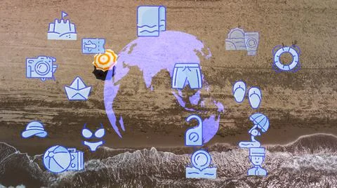 Travel beach objects animation graphic source elements urla ,izmir,turkey 스톡 사진