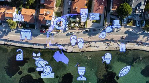 Travel beach objects animation graphic source elements urla ,izmir,turkey 스톡 사진