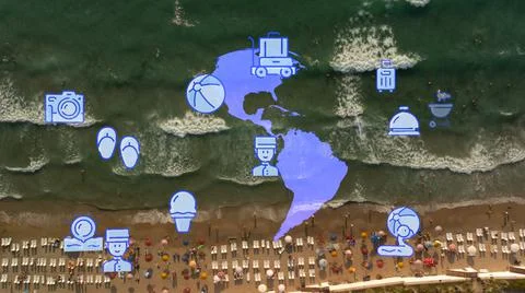 Travel beach objects animation graphic source elements kusadasi,izmir,turkey 스톡 사진