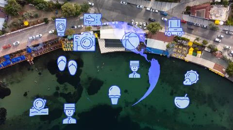 Travel beach objects animation graphic source elements urla ,izmir,turkey 스톡 사진