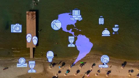 Travel beach objects animation graphic source elements urla ,izmir,turkey 스톡 사진
