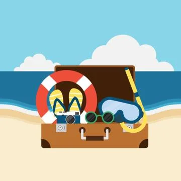 Travel to the beach summer elements flat design Illustrazione stock