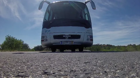 Travel bus passing over camera point of View Stock Footage 49100630
