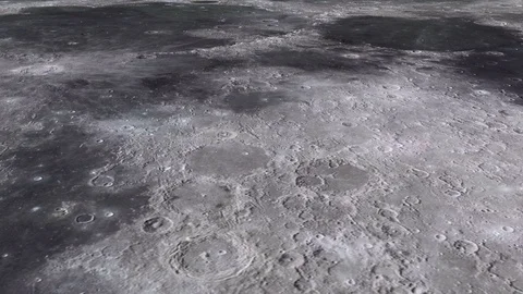 The travel of the camera on the surface of the moon in high quality Stock Footage