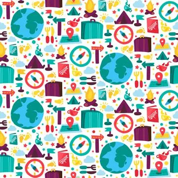 Travel camping vacation seamless pattern vector Stock Illustration