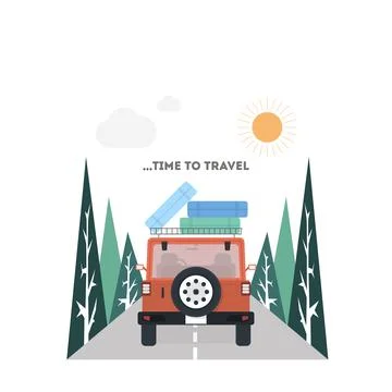 Travel on a car in flat style, vector illustration Illustrazione stock