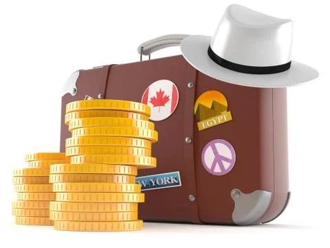 Travel case with stack of coins Stock Illustration