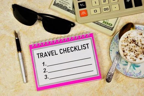 Travel checklist - a text entry in the Notepad planning Stock Photos
