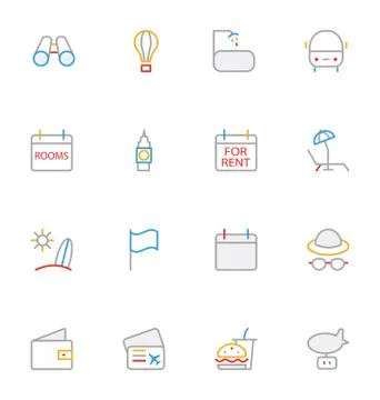 Travel Colored Line Vector Set Stock Illustration