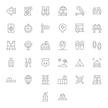 Travel Complete Vector Package with 32 High Resolution Thin Line Pixel Opti.. 스톡 일러스트