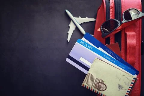Travel concept. Bag with documents and tickets. Stock Photos