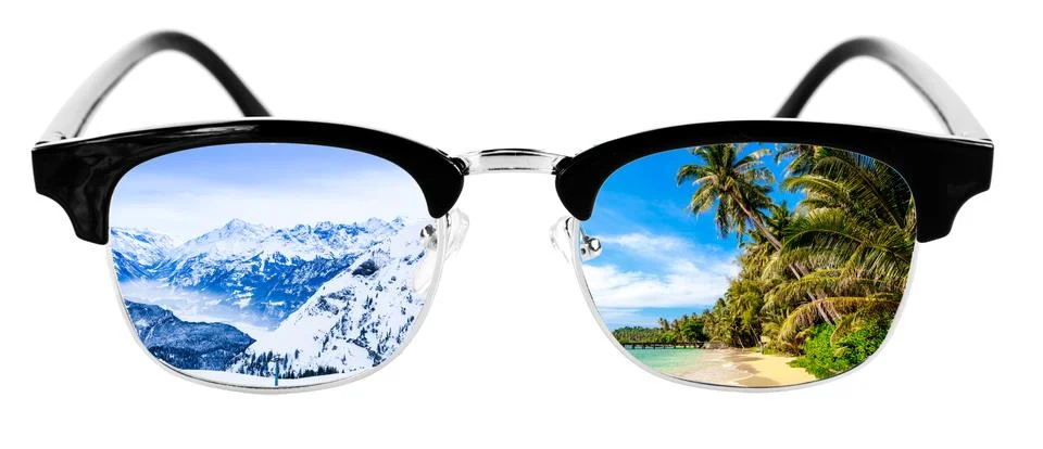 Travel concept.  black glasses on a white background Stock Photos