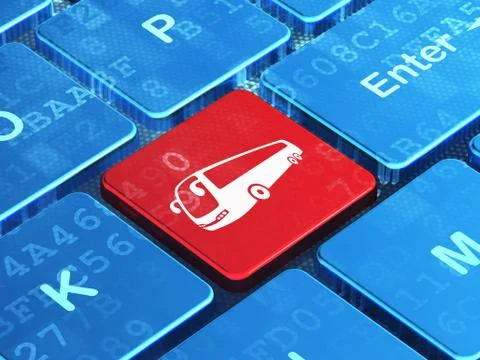 Travel concept: Bus on computer keyboard background 스톡 일러스트