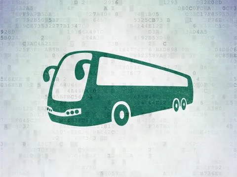 Travel concept: Bus on Digital Data Paper background 库存插图