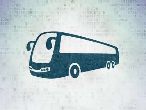Travel concept: Bus on Digital Data Paper background 库存插图