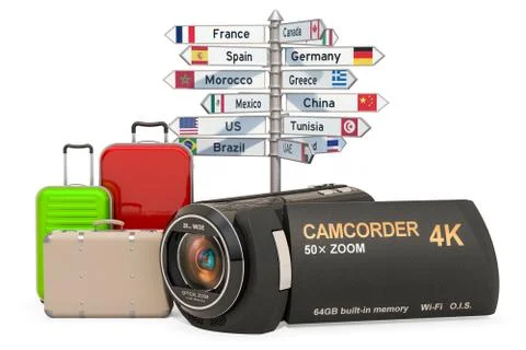 Travel concept with camcorder, 3D rendering Stock Illustration