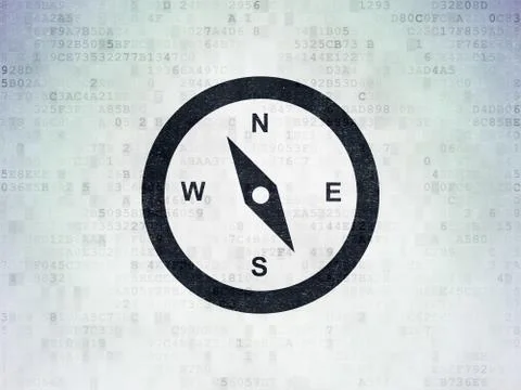 Travel concept: Compass on Digital Data Paper background 스톡 일러스트