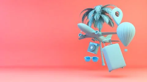 Travel concept elements 3d rendering Stock Illustration