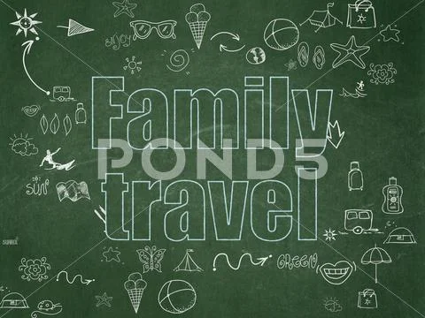 Travel Concept: Family Travel On School Board Background
