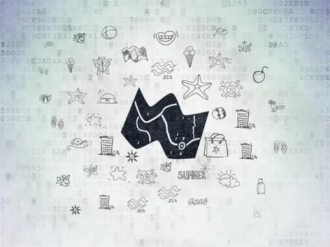 Travel concept: Map on Digital Data Paper background Illustrazione stock