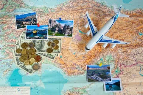 Travel concept plan and prepare for the journey to Turkey. Stock Photos