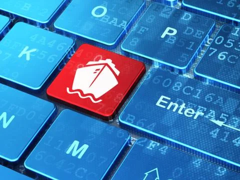 Travel concept: Ship on computer keyboard background 스톡 일러스트