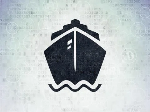 Travel concept: Ship on Digital Data Paper background Stock Illustration