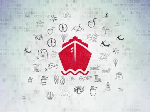 Travel concept: Ship on Digital Data Paper background Stock Illustration