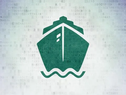 Travel concept: Ship on Digital Data Paper background Stock Illustration