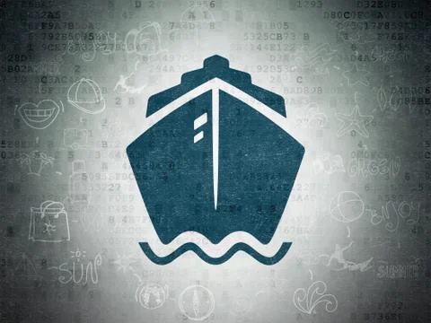 Travel concept: Ship on Digital Data Paper background Stock Illustration