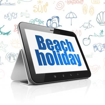 Travel concept: Tablet Computer with Beach Holiday on display Stock Illustration