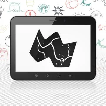 Travel concept: Tablet Computer with Map on display Ilustración de archivo
