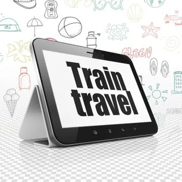 Travel concept: Tablet Computer with Train Travel on display Illustrazione stock