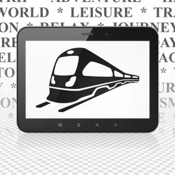 Travel concept: Tablet Computer with Train on display Illustrazione stock