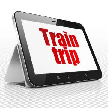 Travel concept: Tablet Computer with Train Trip on display Illustrazione stock