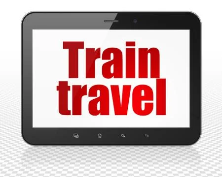 Travel concept: Tablet Pc Computer with Train Travel on display Illustrazione stock