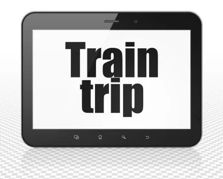 Travel concept: Tablet Pc Computer with Train Trip on display Illustrazione stock