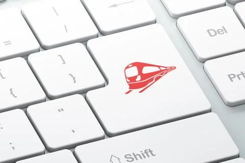 Travel concept: Train on computer keyboard background Illustrazione stock
