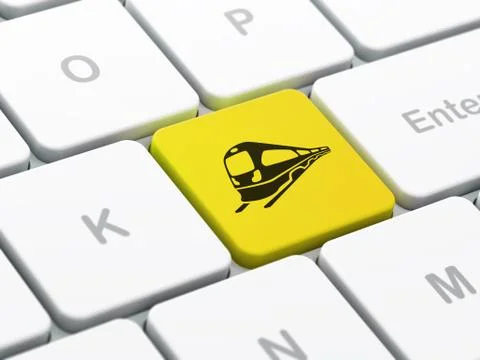 Travel concept: Train on computer keyboard background Illustrazione stock