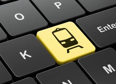 Travel concept: Train on computer keyboard background Illustrazione stock